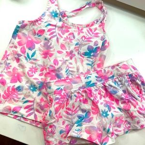 OshKosh Tank and Shorts Set Pink Blue and Purple Tropical EUC 12M 💙💜💕